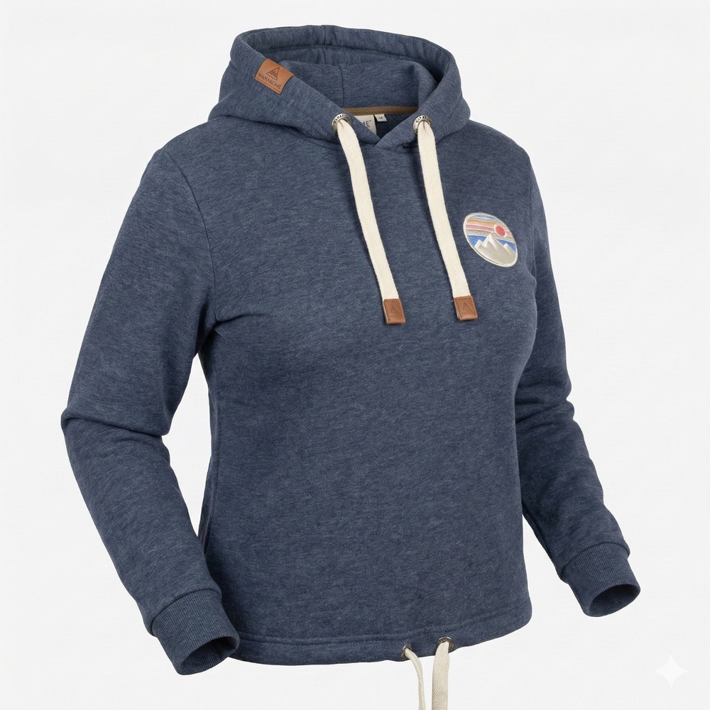 Wanakome Womens M Hoodie Sweatshirt Mixed Media Striped Patch Adventure Canada